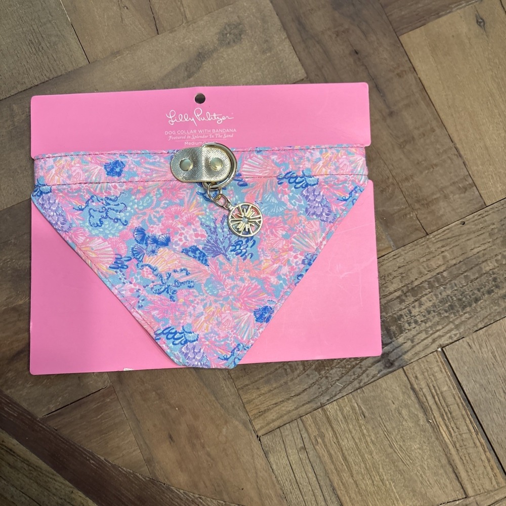 Lilly Pulitzer Dog Pet Collar & Bandana Splender In The Sand Print Size M/L NEW